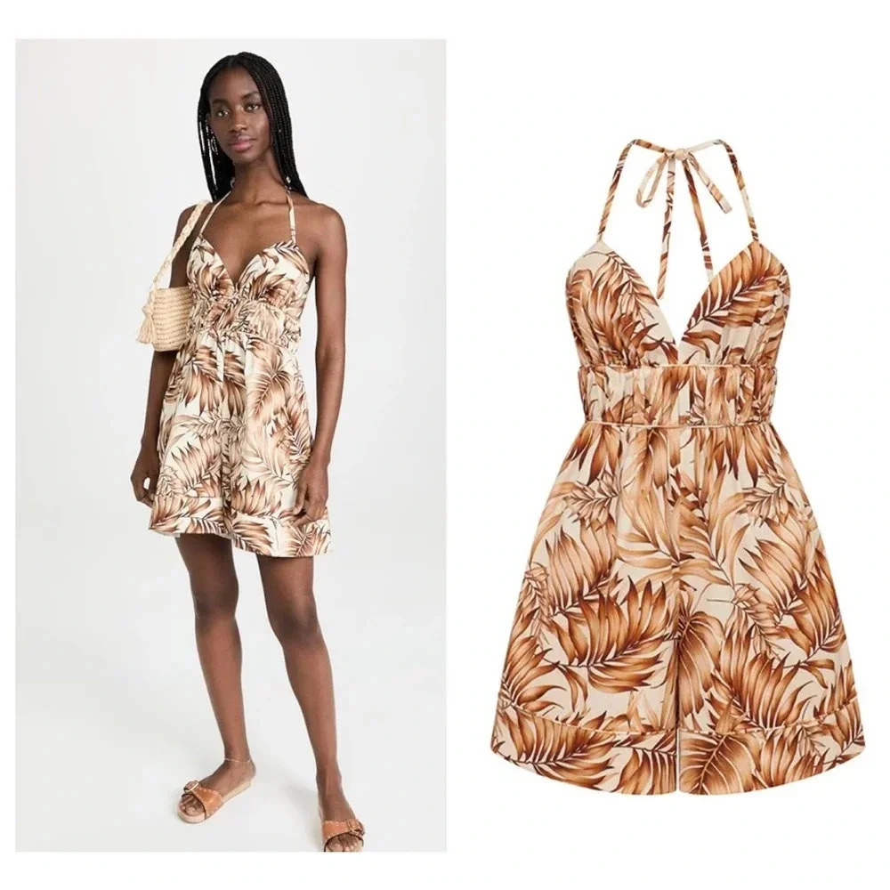 NWT $495 Autumn Adeigbo Karina Jumpsuit - Tropical Palm Resort Romper